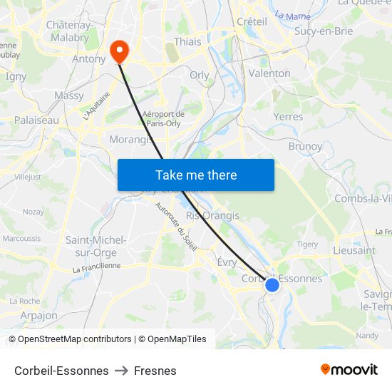 Corbeil-Essonnes to Fresnes map