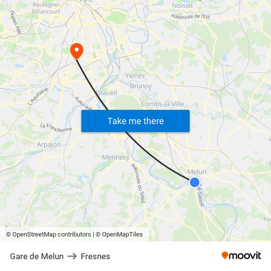 Gare de Melun to Fresnes map
