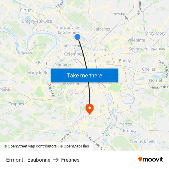 Ermont - Eaubonne to Fresnes map
