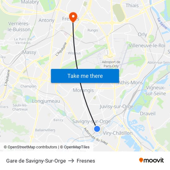 Gare de Savigny-Sur-Orge to Fresnes map