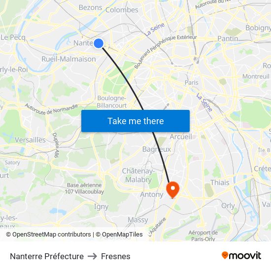 Nanterre Préfecture to Fresnes map