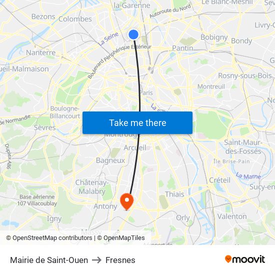 Mairie de Saint-Ouen to Fresnes map