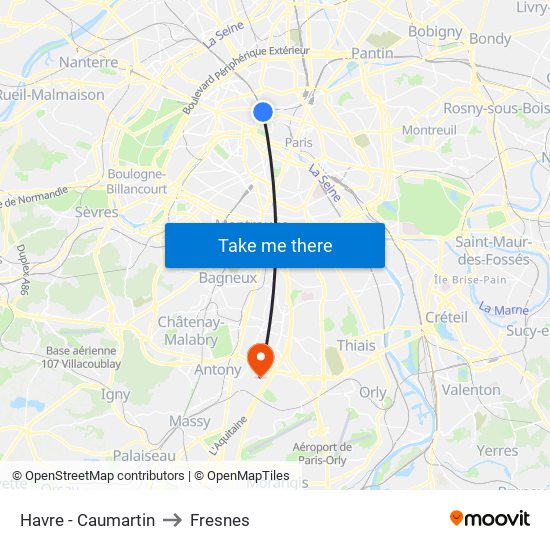 Havre - Caumartin to Fresnes map