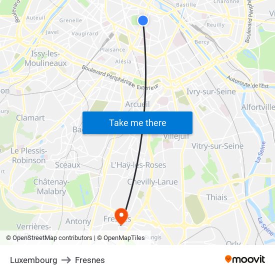 Luxembourg to Fresnes map