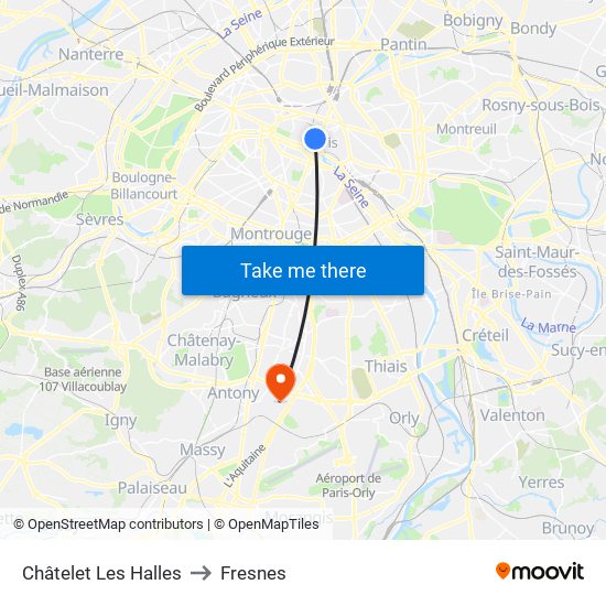 Châtelet Les Halles to Fresnes map