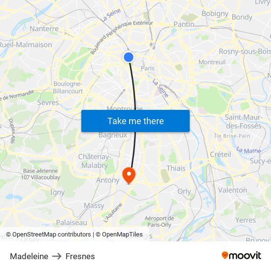 Madeleine to Fresnes map