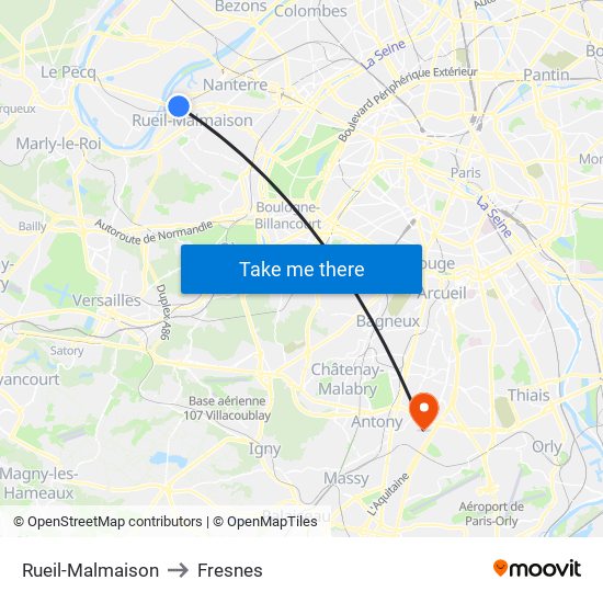 Rueil-Malmaison to Fresnes map
