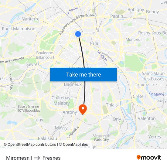Miromesnil to Fresnes map