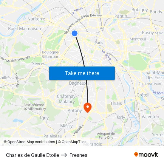 Charles de Gaulle Etoile to Fresnes map