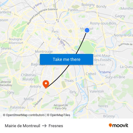Mairie de Montreuil to Fresnes map