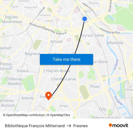 Bibliothèque François Mitterrand to Fresnes map