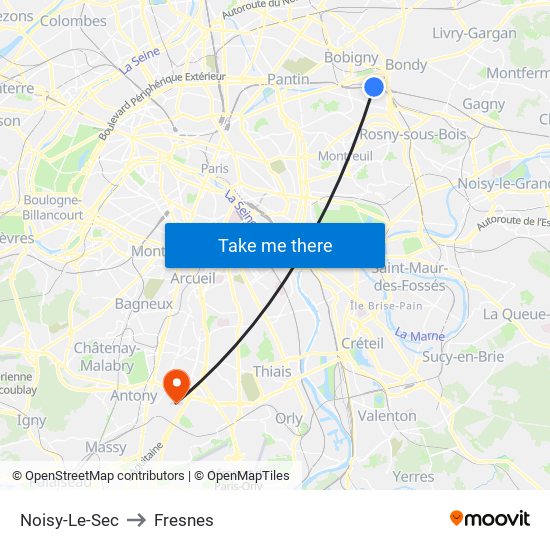 Noisy-Le-Sec to Fresnes map