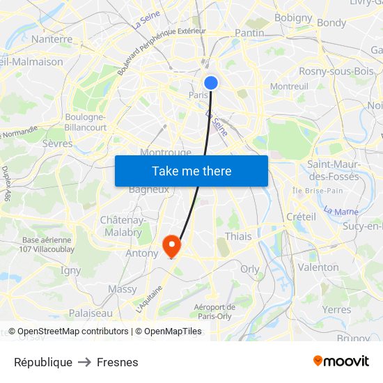 République to Fresnes map