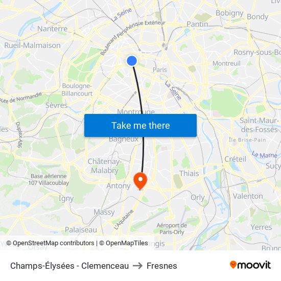 Champs-Élysées - Clemenceau to Fresnes map
