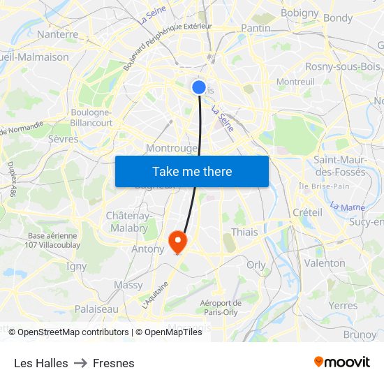 Les Halles to Fresnes map