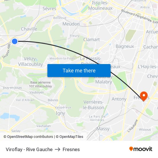 Viroflay - Rive Gauche to Fresnes map