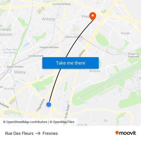 Rue Des Fleurs to Fresnes map