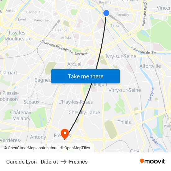 Gare de Lyon - Diderot to Fresnes map