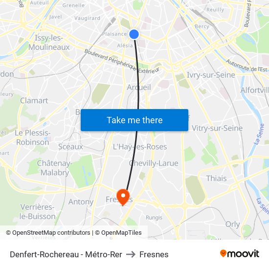 Denfert-Rochereau - Métro-Rer to Fresnes map