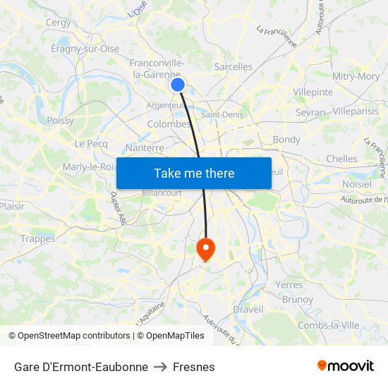 Gare D'Ermont-Eaubonne to Fresnes map
