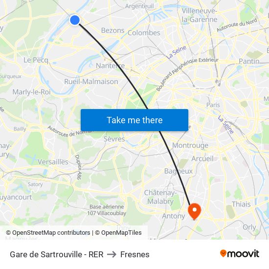 Gare de Sartrouville - RER to Fresnes map