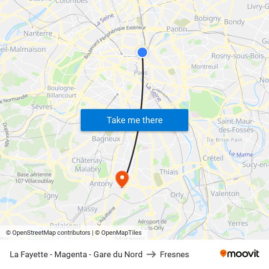 La Fayette - Magenta - Gare du Nord to Fresnes map