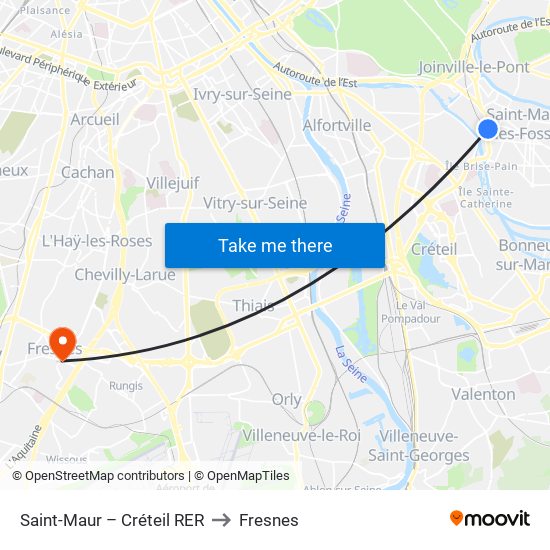 Saint-Maur – Créteil RER to Fresnes map