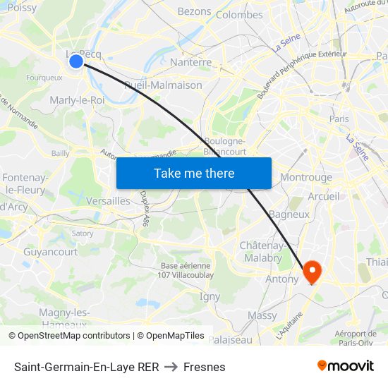 Saint-Germain-En-Laye RER to Fresnes map