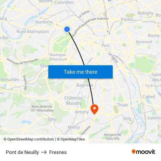 Pont de Neuilly to Fresnes map