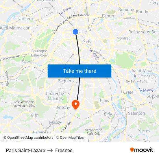 Paris Saint-Lazare to Fresnes map