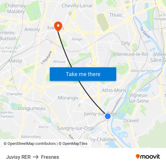 Juvisy RER to Fresnes map