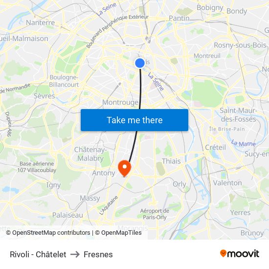 Rivoli - Châtelet to Fresnes map