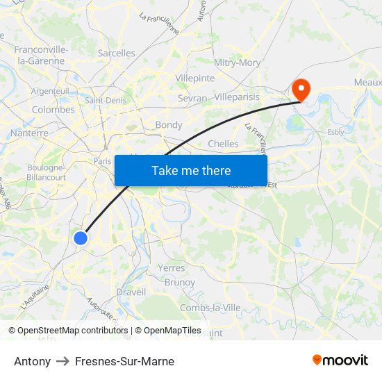 Antony to Fresnes-Sur-Marne map