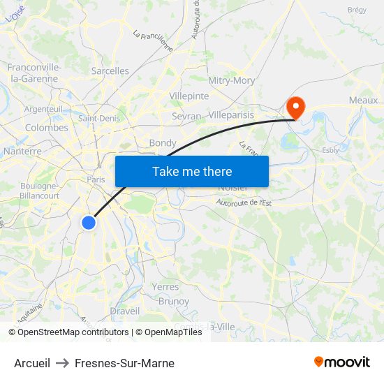 Arcueil to Fresnes-Sur-Marne map