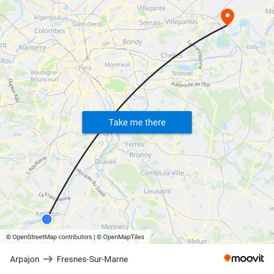 Arpajon to Fresnes-Sur-Marne map