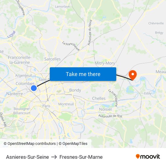 Asnieres-Sur-Seine to Fresnes-Sur-Marne map