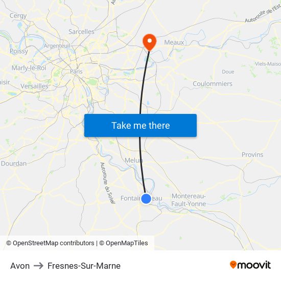 Avon to Fresnes-Sur-Marne map