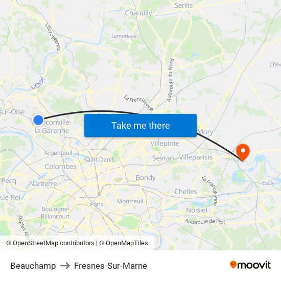 Beauchamp to Fresnes-Sur-Marne map