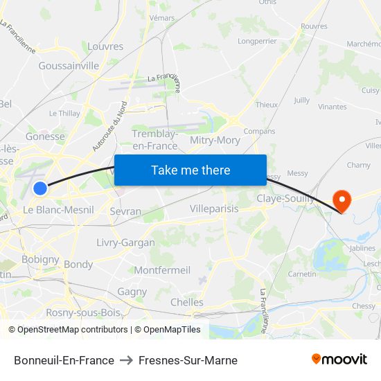 Bonneuil-En-France to Fresnes-Sur-Marne map