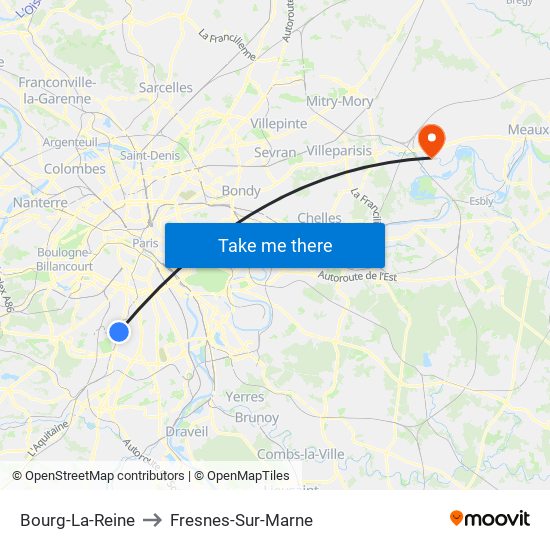 Bourg-La-Reine to Fresnes-Sur-Marne map