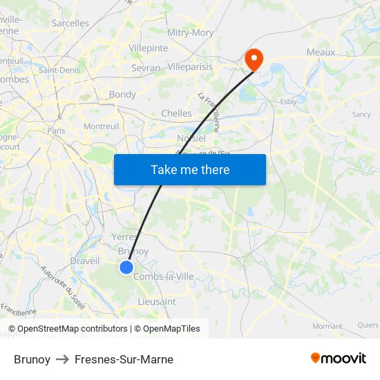 Brunoy to Fresnes-Sur-Marne map