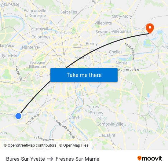 Bures-Sur-Yvette to Fresnes-Sur-Marne map