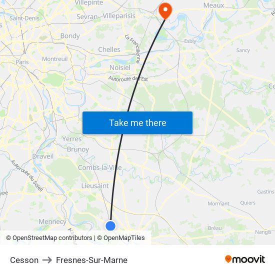 Cesson to Fresnes-Sur-Marne map