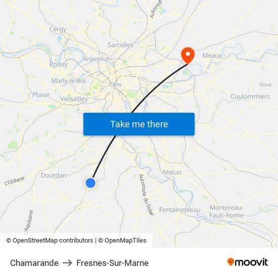 Chamarande to Fresnes-Sur-Marne map