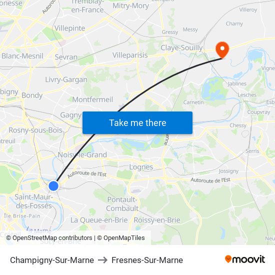 Champigny-Sur-Marne to Fresnes-Sur-Marne map