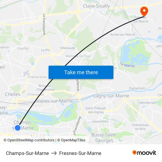 Champs-Sur-Marne to Fresnes-Sur-Marne map