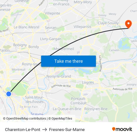 Charenton-Le-Pont to Fresnes-Sur-Marne map