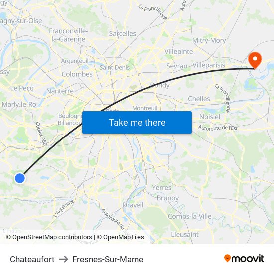 Chateaufort to Fresnes-Sur-Marne map