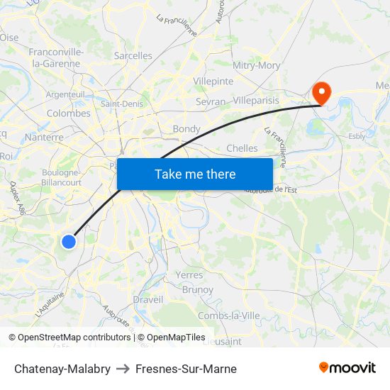 Chatenay-Malabry to Fresnes-Sur-Marne map