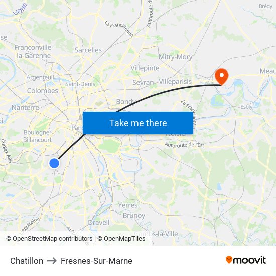 Chatillon to Fresnes-Sur-Marne map